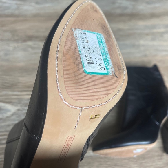 Vince Camuto Black Leather Block Heel Ankle Booties Pointed Toe Size 6.5 - Picture 4 of 10